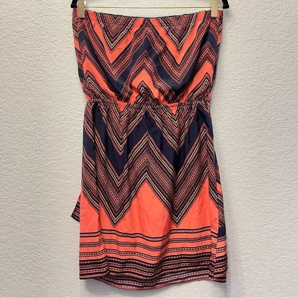 EXPRESS Y2K Tube Top Geometric Chevron Orange Navy Blue Boho Chic‎ Dress Size M - Picture 16 of 16